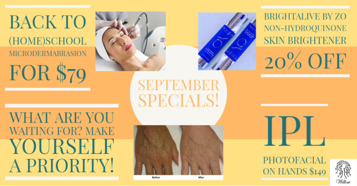 September 2020 Specials at Willow Health and Aesthetics